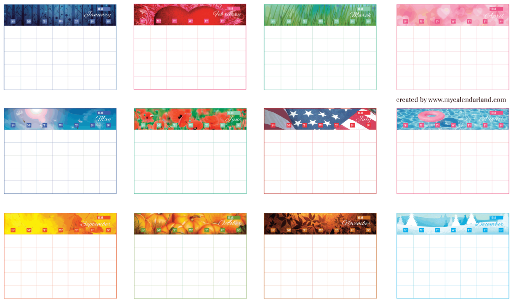 blank calendar for 2026 in colors