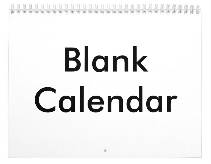 Blank wall calendar with spiral binding, featuring large black text that reads "Blank Calendar" on a white background.
