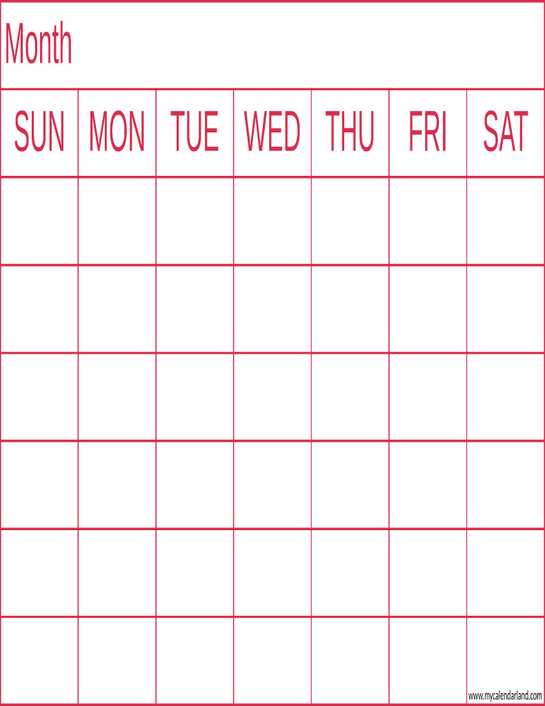 printable empty calendar template pink