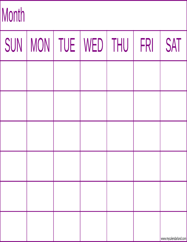 purple empty calendar template printable