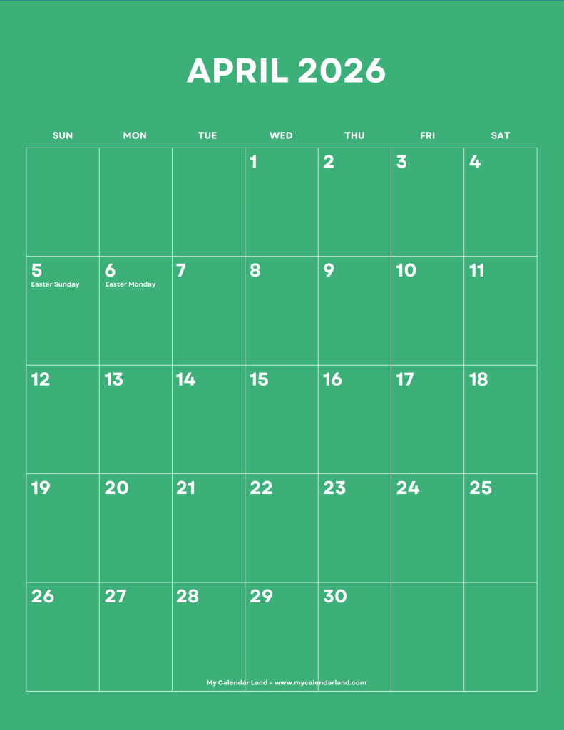 green-calendar-2026-april-free