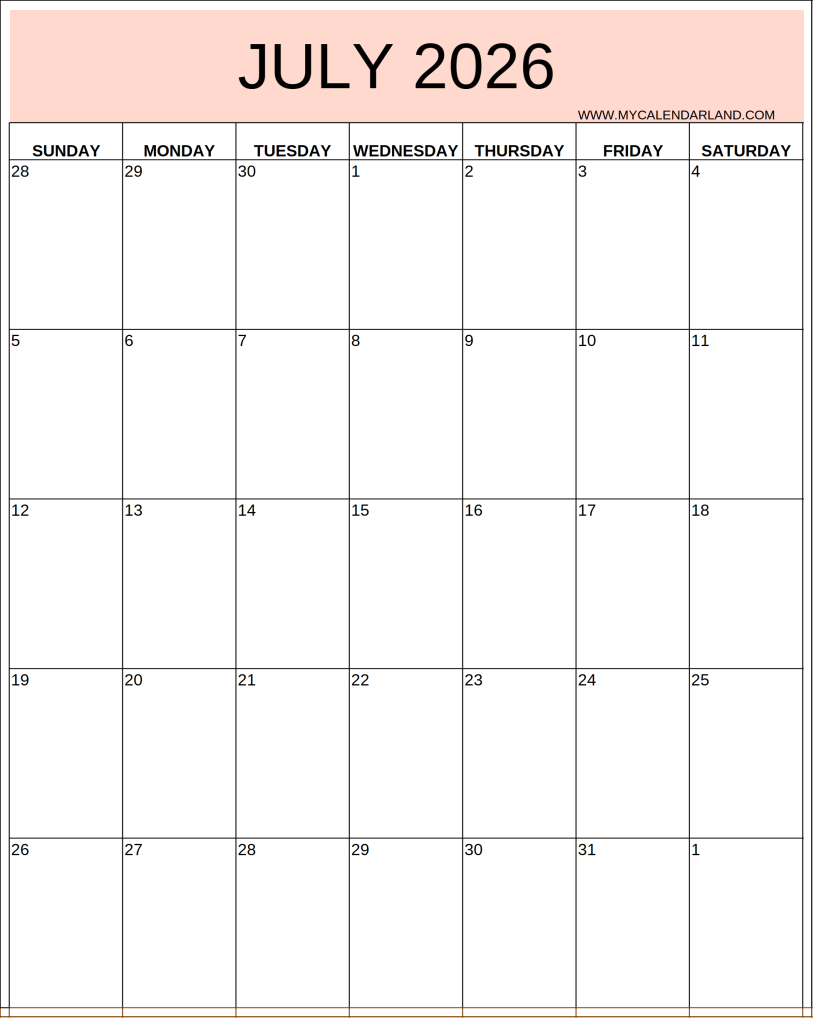 printable july 2026 calendar
