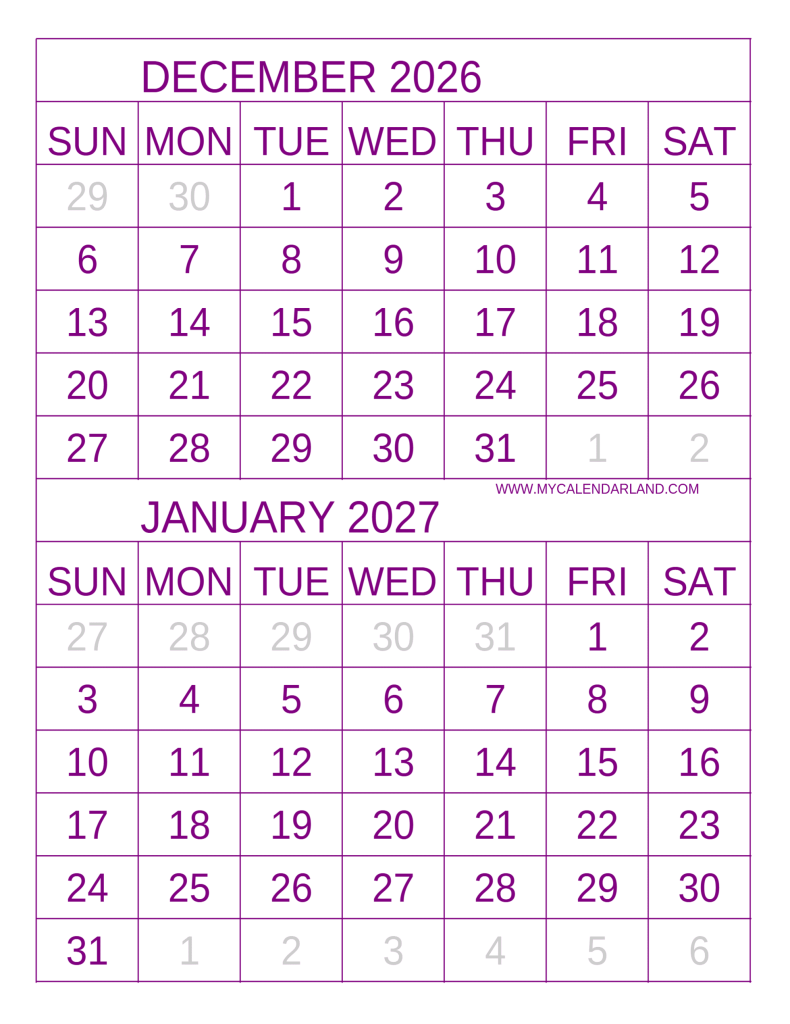 printable-calendar-december-and-january-purple